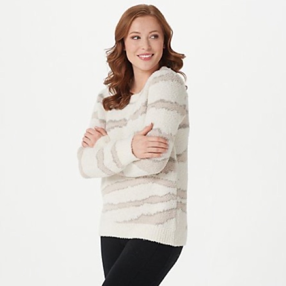 NEW Barefoot Dreams CozyChic Crew-Neck Zebra